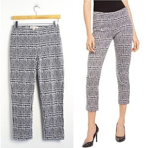 Michael Kors printed stretch pants black white cropped ankle XS abstract plaid